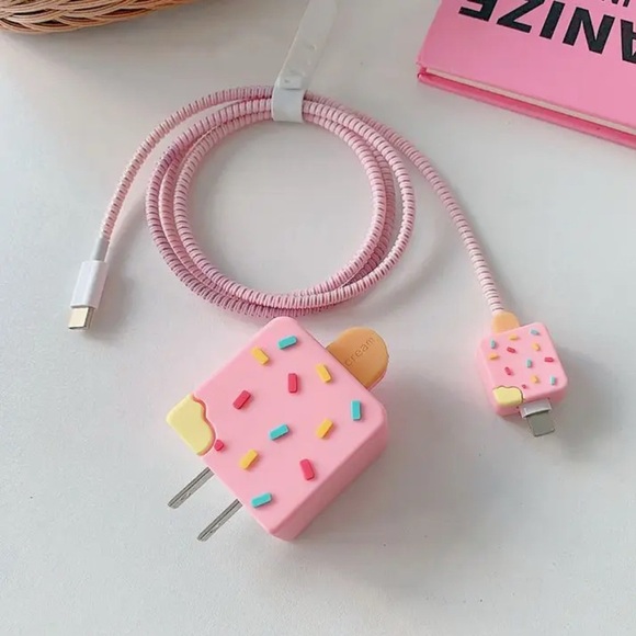 NWOT Ice Cream Design Charger Cover & Spiral Data Cable Protector Set - Picture 9 of 9